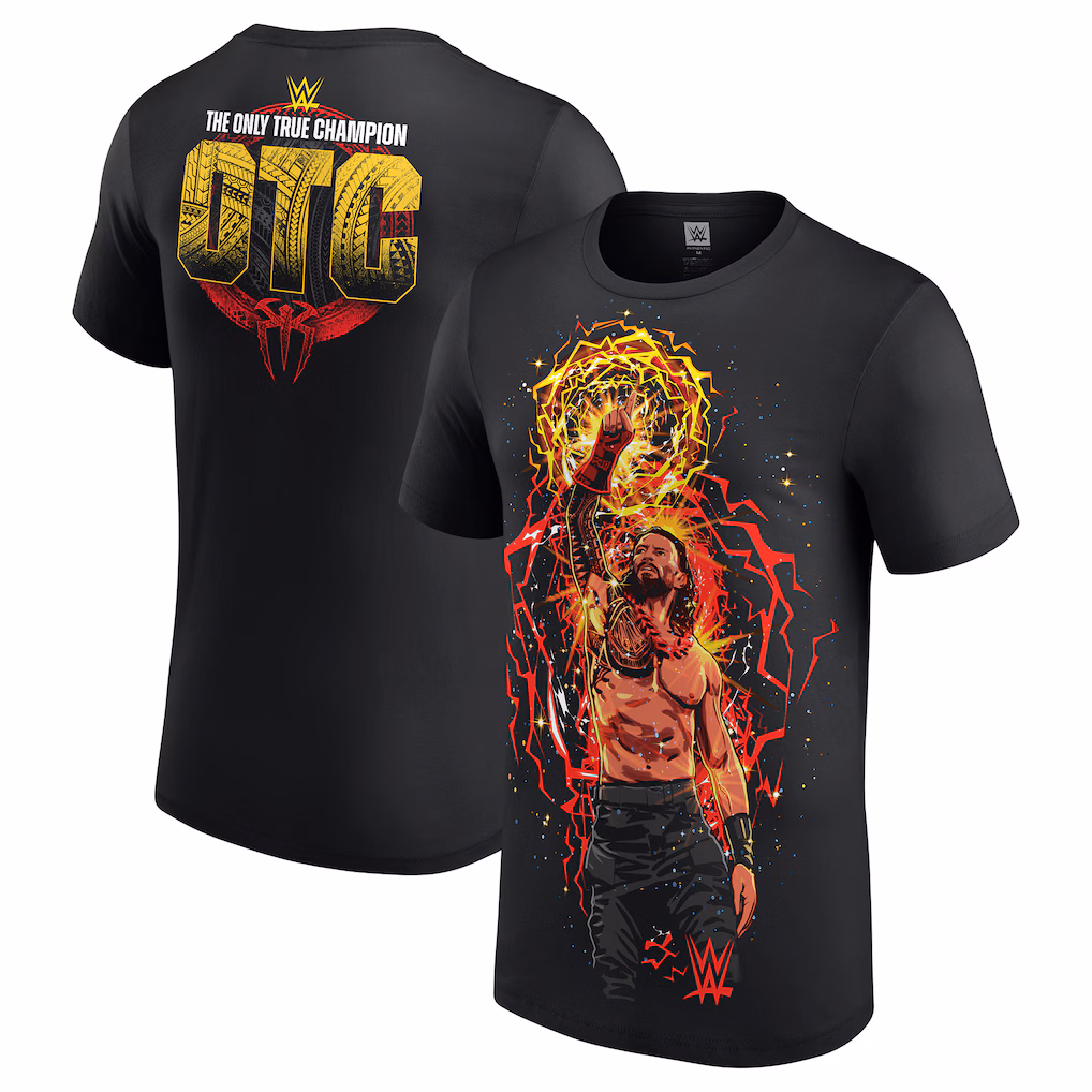 Men's Black Roman Reigns Aura Cartoon Front & Back T-Shirt