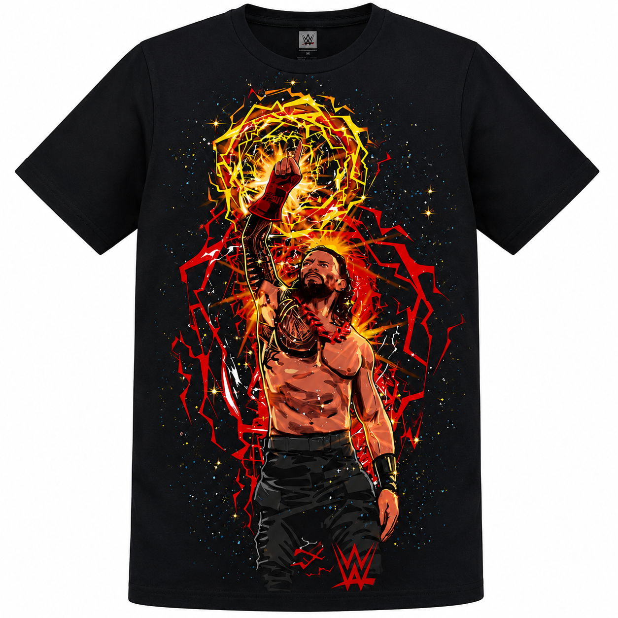 Men's Black Roman Reigns Aura Cartoon Front & Back T-Shirt - Image 2